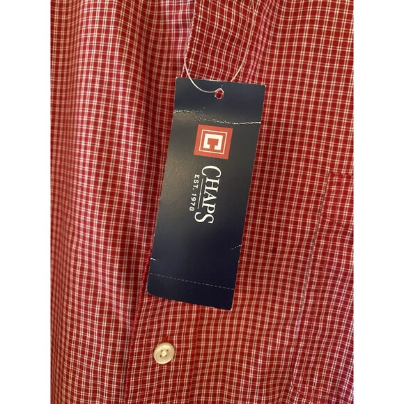 NWT Chaps Men’s XXL/TTG Easy Care Red White Plaid Long Sleeve Button Down Shirt - Picture 4 of 6